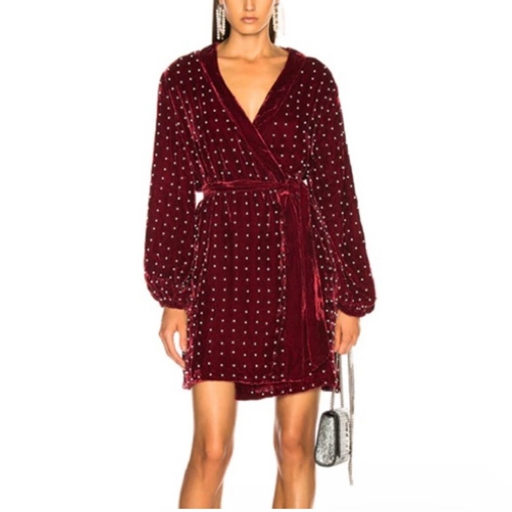 Retrofete  Kelly Robe Mini Wrap Dress in burgundy red size S